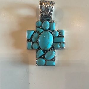 Sterling Silver  (925) & Turquoise - Mosaic Cross Pendant - Made in Thailand